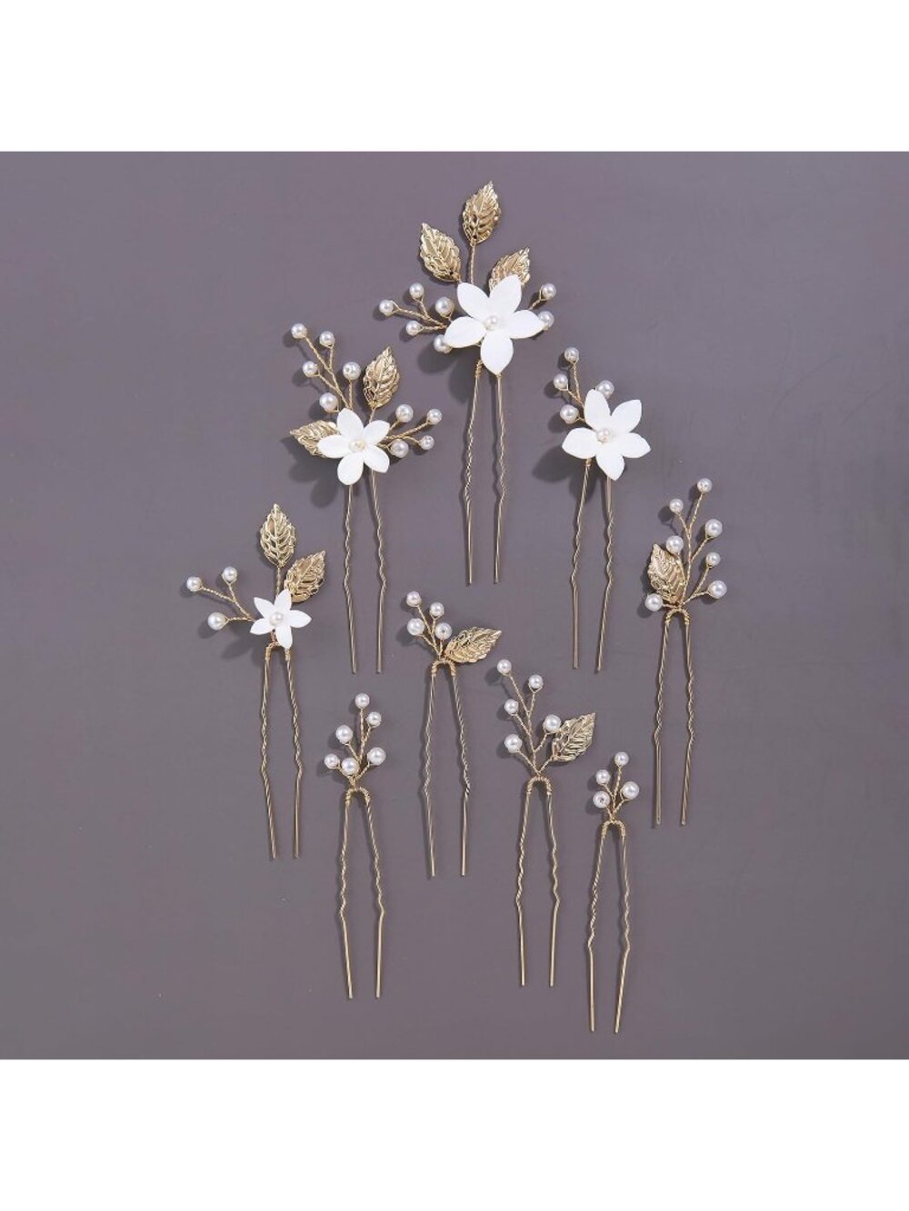 Women's Gold 1 Rhinestone Crystal Handmade Bridesmaid Floral Pearl Hair Clips